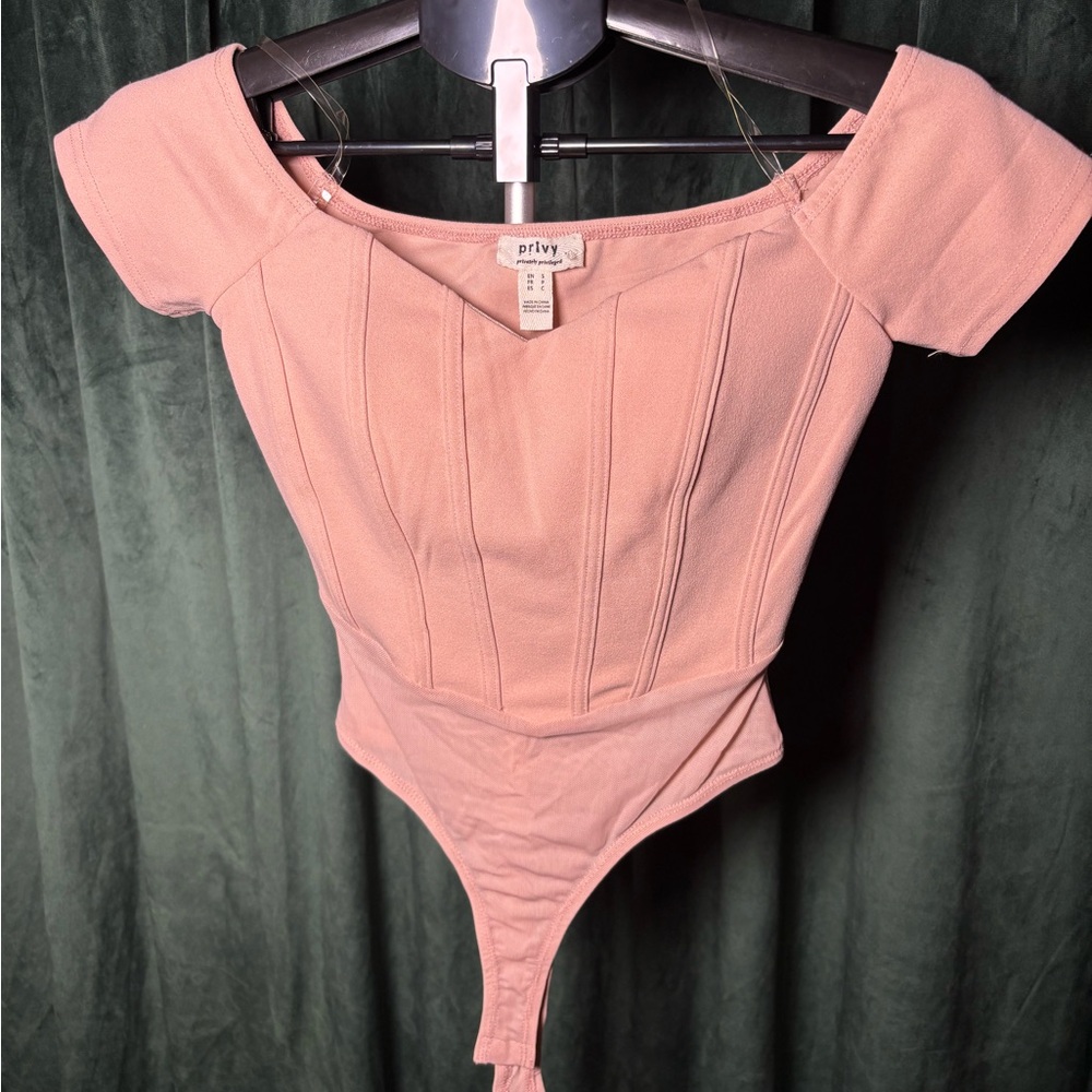 Privy Beige Off-Shoulder Bodysuit